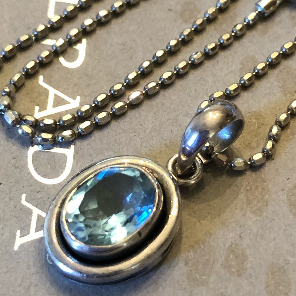 Silpada Sterling Silver Genuine Blue Topaz Pendant Charm Chain Necklace